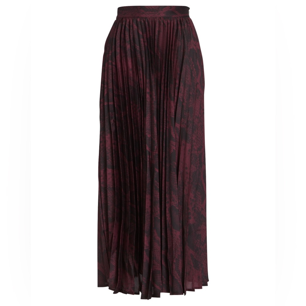 Burgundy pleated midi skirt